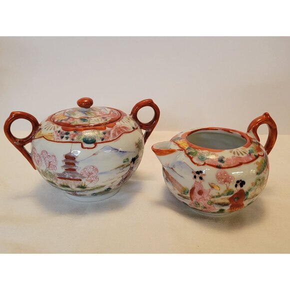 Vintage Japanese Porcelain Chocolate Coffee Pot W Creamer & Sugar Bowl Set Handp - Picture 11 of 13